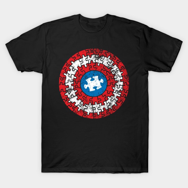 Autistic Superhero Shield Autism Awareness Puzzle Pieces T-Shirt by Xeire